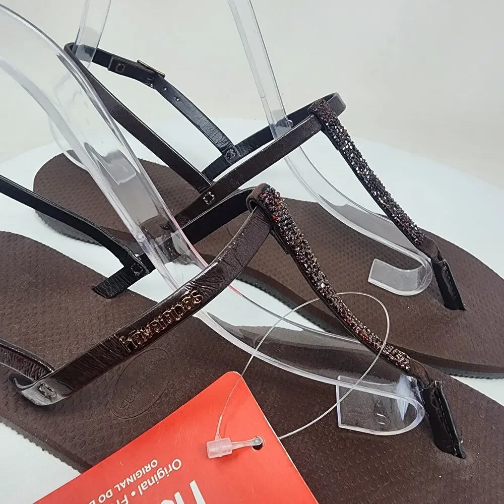 Havaianas You Riviera Crystal Sandals Women 11/12 Dark Brown T-Strap NWT
